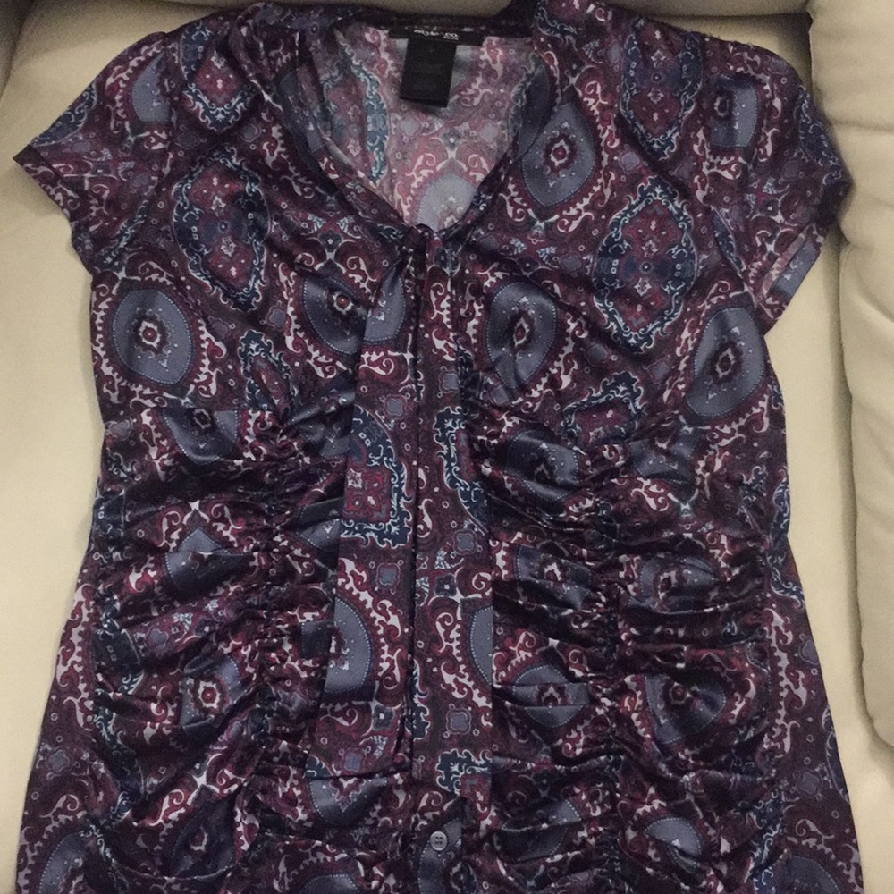 Purple Lilac Navy Blue Silk Satin Blouse - $5